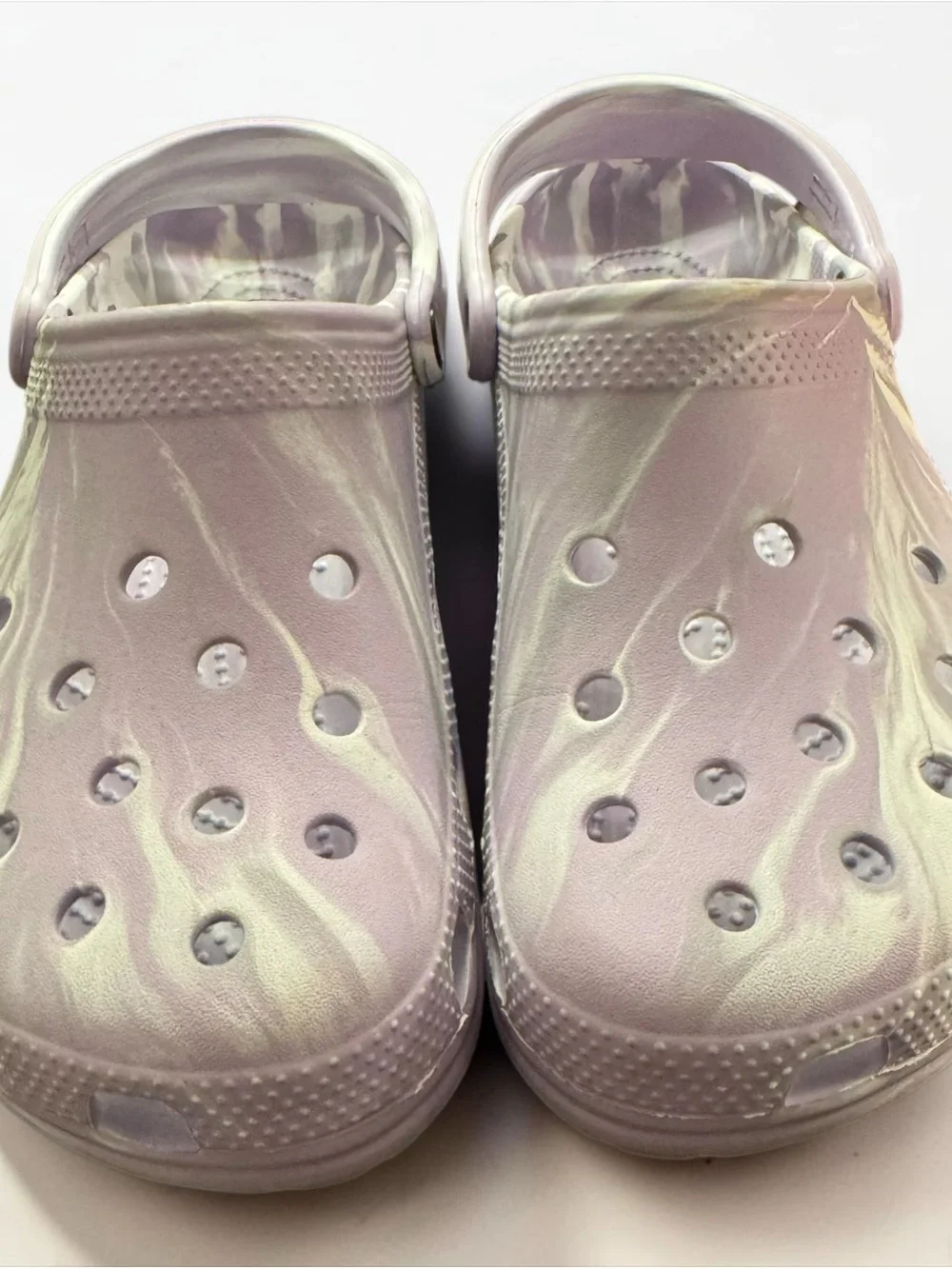 Crocs Marbled Tie Dye Swirl Slip On Lavender Clogs 11
